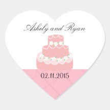 Pink and White Cake Save the Date Heart Stickers
