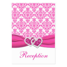 Pink and White Damask Joined Hearts Enclosure Card Business Card