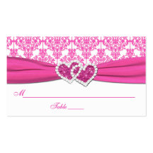 Pink and White Damask Place Cards Business Card Template