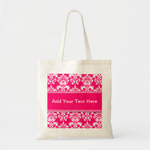 Pink and White Damask Tote Bags Customisable