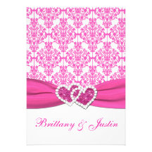 Pink and White Damask Wedding Invitation 5x7