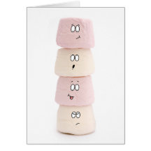 pink and white funny marshmallow characters card