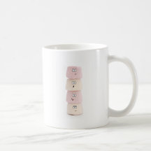 pink and white funny marshmallow characters mug