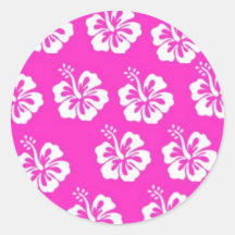 Pink and White Hibiscus Design Round Sticker