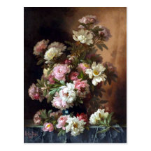 Pink and White Peony Fine Art Postcard
