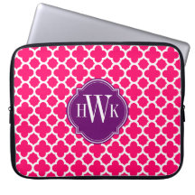 Pink and White Quatrefoil Pattern Monogram Laptop Sleeves