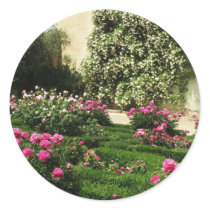 Pink and White Rose Garden Round Sticker