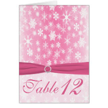Pink and White Snowflakes Table Number Card