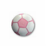 Pink and white soccer ball photo sculptures