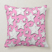 Pink and  White Star Design  Mojo Throw Pillow pillows