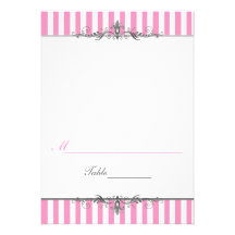 Pink and White Stripe Tent Style Placecard Personalized Invitations