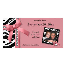 Pink And White Zebra Gems Save The Date Card Photo Card Template