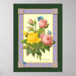 Pink and Yellow Botanical Roses Poster