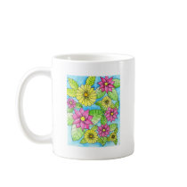 Pink and Yellow Flowers Coffee Mugs