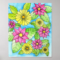 Pink and Yellow Flowers Print