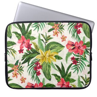 Pink And Yellow Hibiscus Pattern Laptop Computer Sleeve