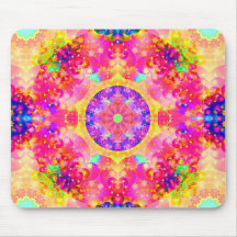 Pink and Yellow Kaleidoscope Fractal Mousemat