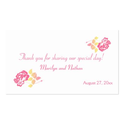 Pink and Yellow Peony on White Wedding Favour Tag Business Card Template by