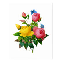 Pink and Yellow Rose Bouquet by Redoute Postcard