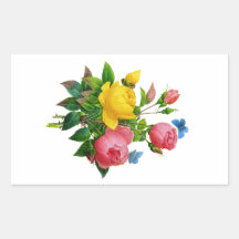Pink and Yellow Rose Bouquet by Redoute Rectangular Stickers