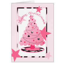 Pink And Zebra Print With Stars Christmas Card