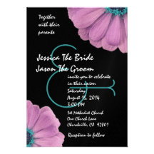 Pink, Aqua and Black Daisies Wedding Template Custom Invite
