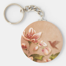Pink Azaleas Vintage Floral on Whiskey Wedding Key Chain
