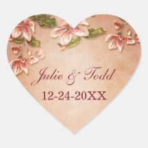 Pink Azaleas Vintage Floral Save The Date Wedding Stickers