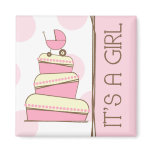 Pink Baby Carriage Cake "It's A Girl" Magnet