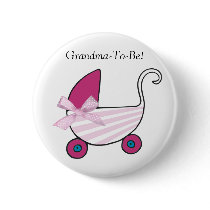 Pink Baby Carriage Grandmother Button