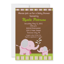 Pink Baby Elephant Shower Invitations