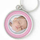 Pink baby girl photo frame  -  white dots keychain