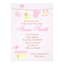 Pink Baby Laundry Girl Baby Shower Personalized Announcement