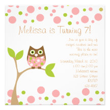 Pink Baby Owl Personalized Invitations