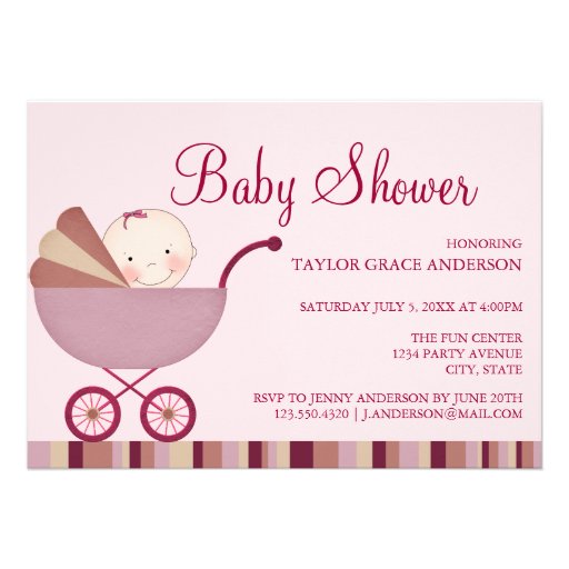 Pink Baby & Pram Design Baby Shower Invitation