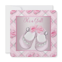 Pink Baby Shoes Pink Baby Girl Shower Personalised Announcement