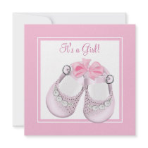 Pink Baby Shoes Pink Baby Girl Shower Announcement
