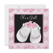 Pink Baby Shoes Pink Black Baby Girl Shower Invites