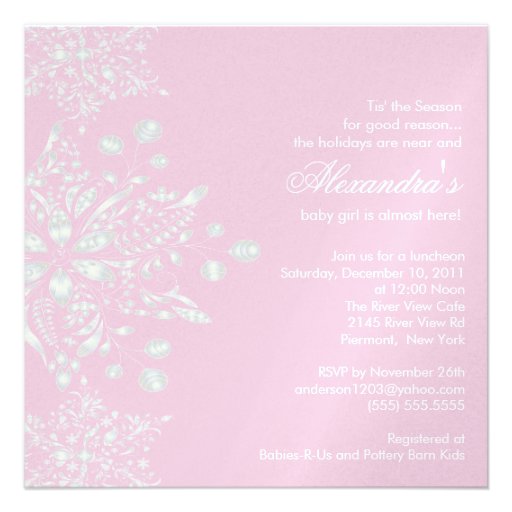 Pink Baby Shower Invitation Winter Snowflakes