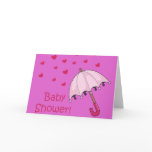 pink baby shower raining hearts cards
