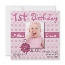 Pink Baby's First Birthday Photo Invitation