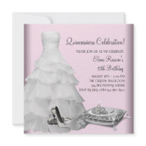 Pink Ball Gown High Heel Shoes Pink Quinceanera Announcements