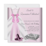 Pink Ball Gown High Heel Shoes Quinceanera invitations
