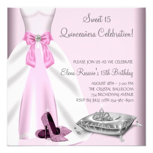 Pink Ball Gown High Heel Shoes Quinceanera Personalised Announcement