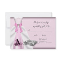 Pink Ball Gown High Heel Shoes Quinceanera RSVP Announcements