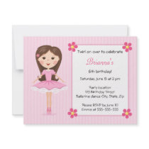Pink ballerina cute girly birthday invitation