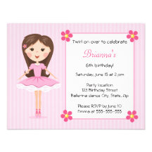 Pink ballerina cute girly birthday invitation