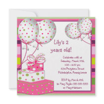 Pink Ballons Girls 2nd Birthday Party Personalised Invites