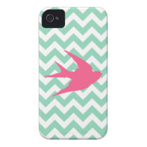 Pink Bird Silhouette on Chevron Stripes