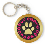 Pink, Black and Gold Paw Prints Key Chains